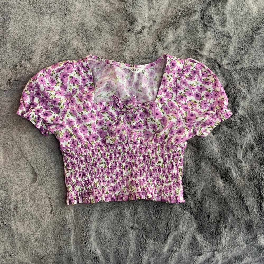 Size 8 SHEIN purple flower crop top